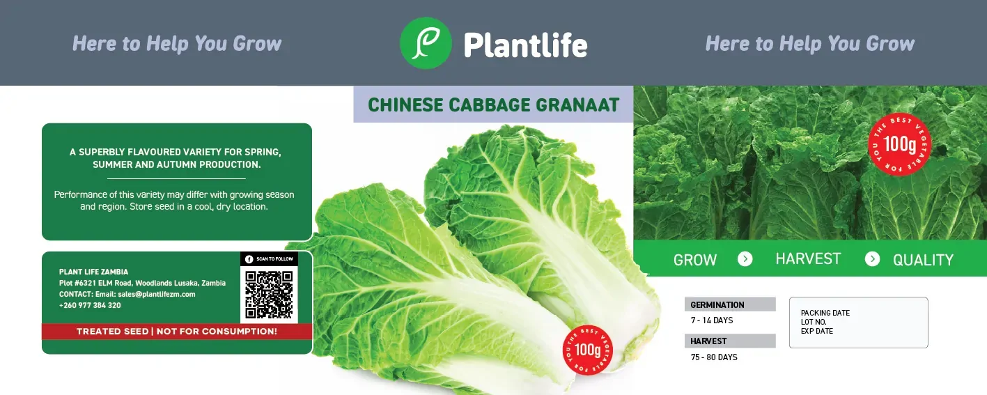 Plantlife 100g tin label for Chinese Cabbage Granaat.