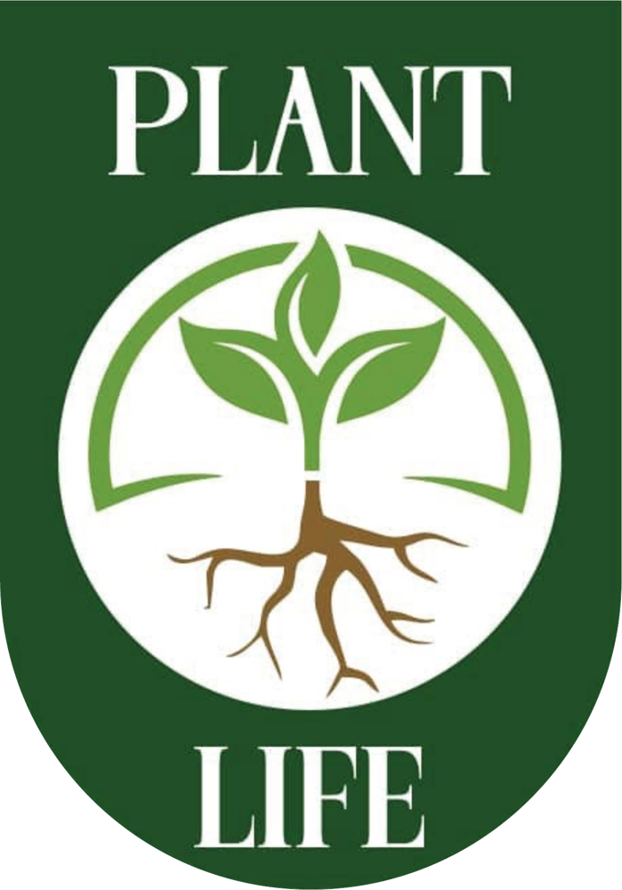 The former Plant Life crest: a green shield with a seedling, roots and serif capitals.