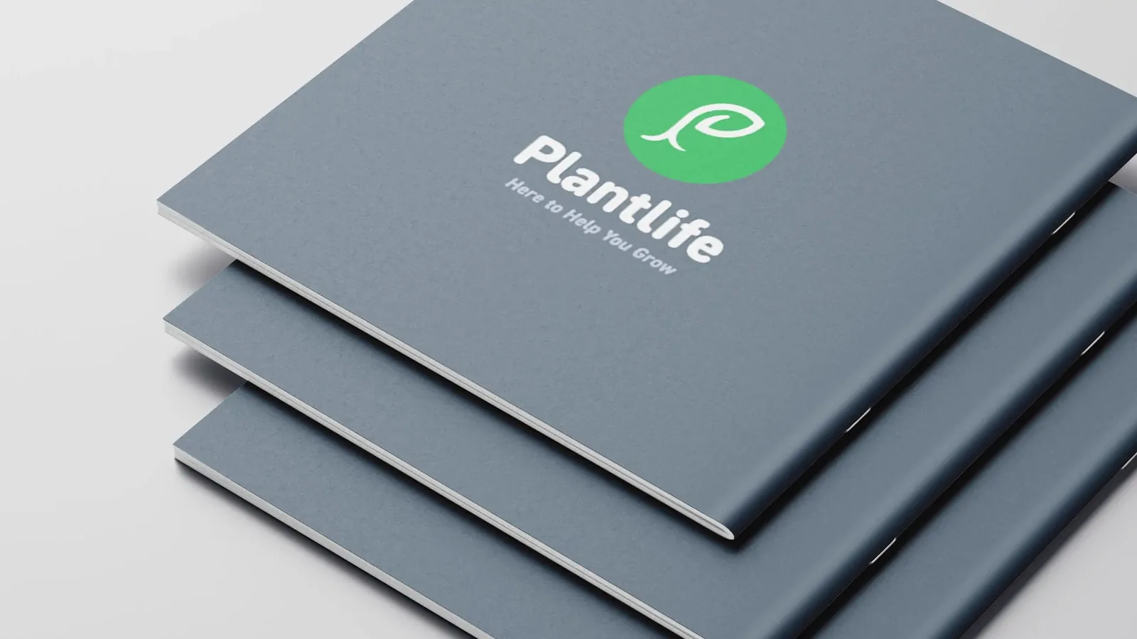 The slate back cover of the Plantlife company profile with the leaf mark.