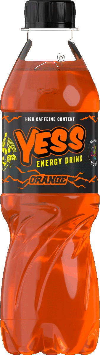 YESS Energy Drink Orange bottle.