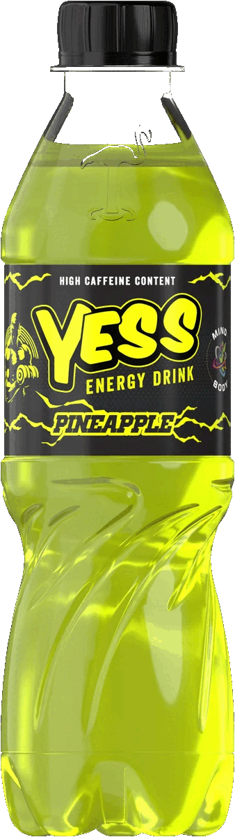 YESS Energy Drink Pineapple bottle.
