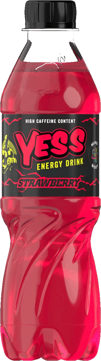 YESS Energy Drink Strawberry bottle.