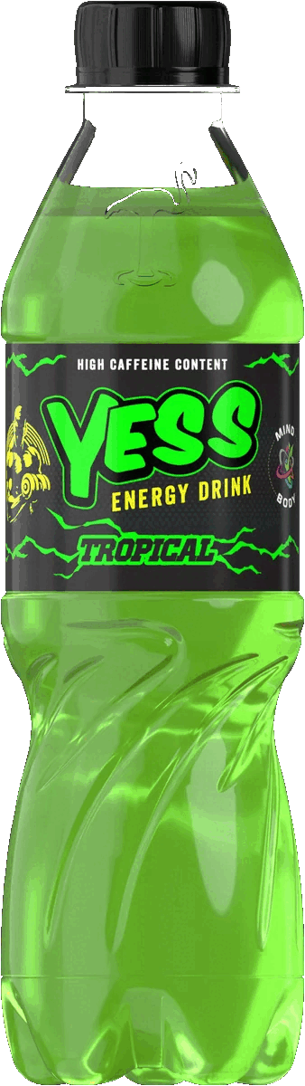 YESS Energy Drink Tropical bottle.